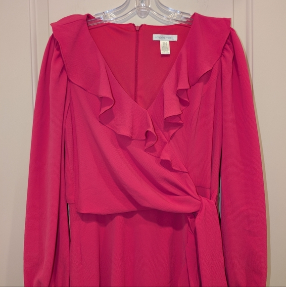 London Times V-Neck Ruffle Detail Long Sleeve Wedding Guest Dresses for Women - Picture 3 of 10